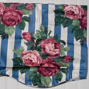 CURTRON Curtain Valance Elegant Creations Scalloped Kate Rose Blue Stripe Vtg